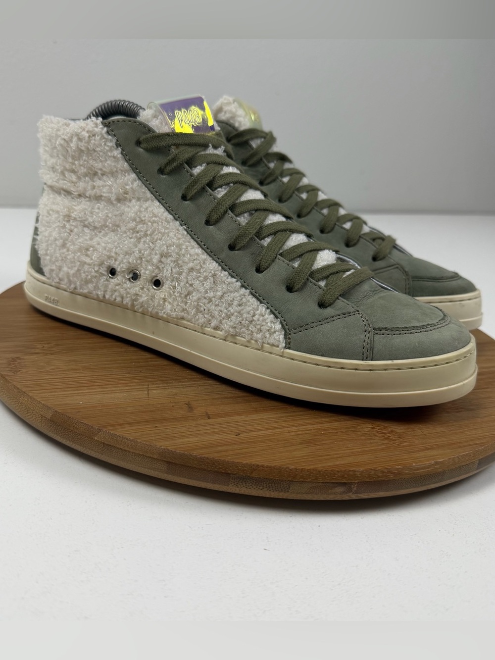P448 Skate Wad High-Top Sneakers in Olive and Cream Sherpa